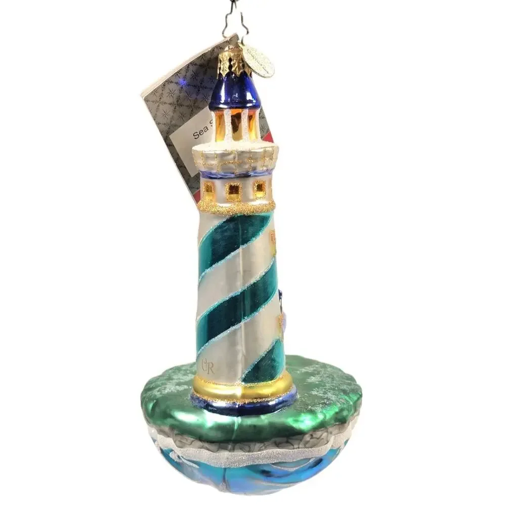 Rare Christopher Radko SEA SHINE Lighthouse Hand Blown Glass Ornament 1015989